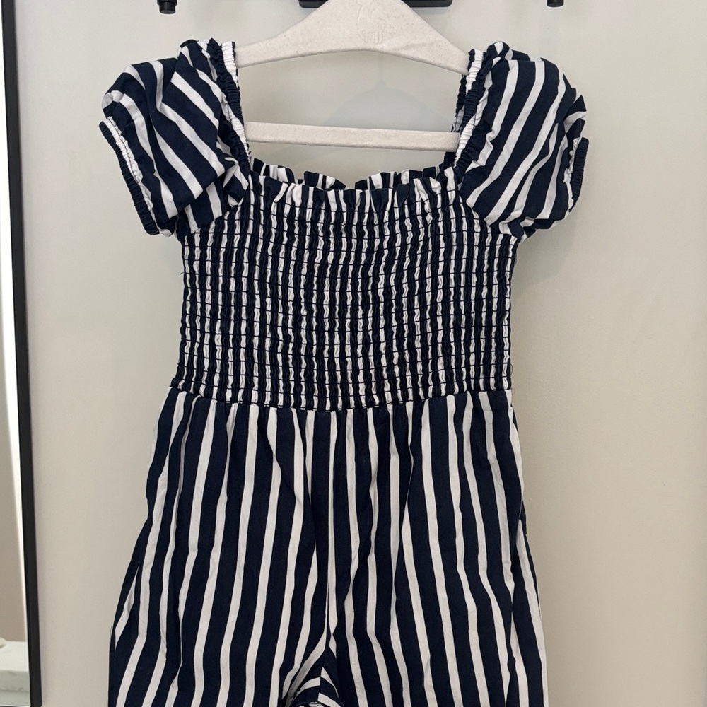 Janie and Jack Striped Navy and White Kids Romper